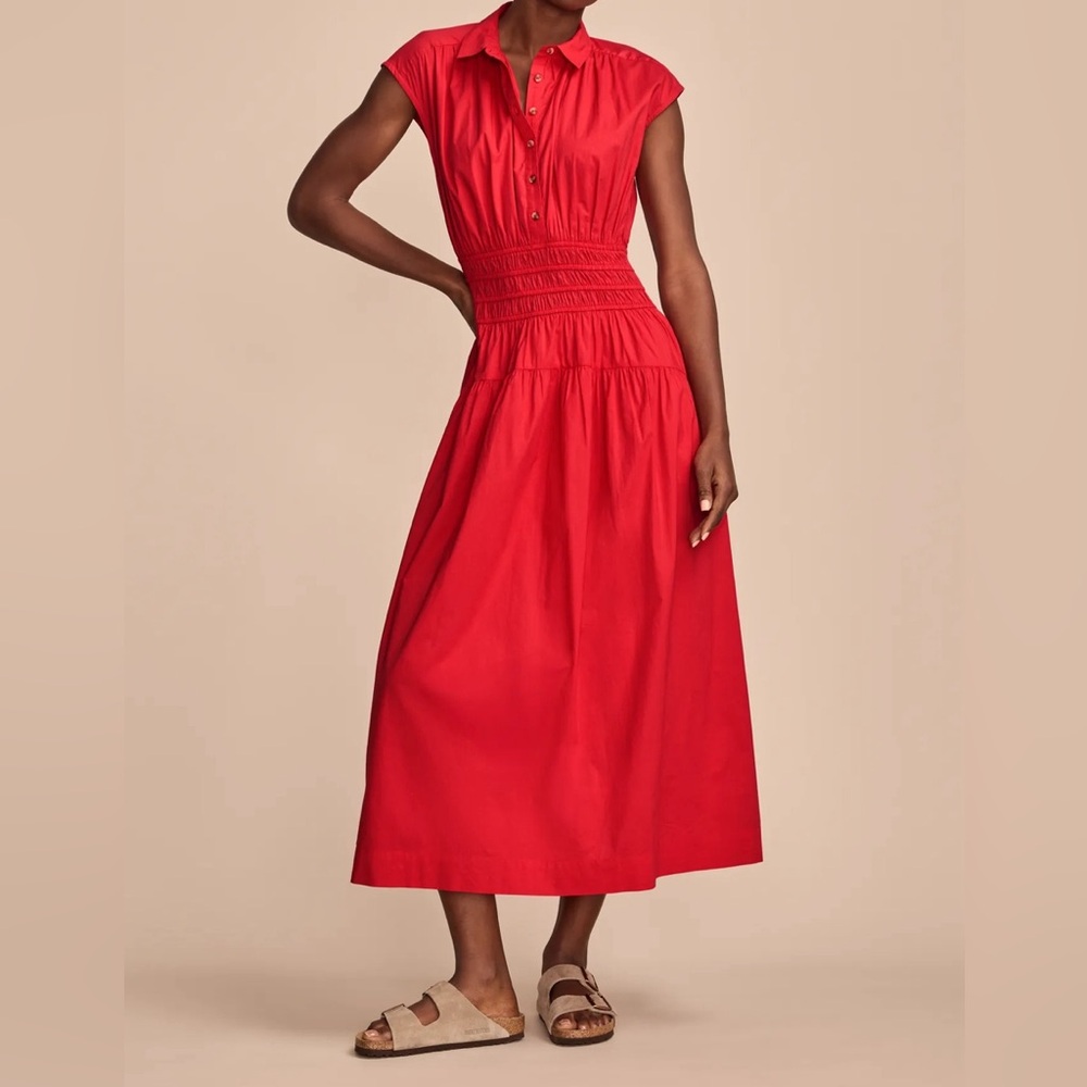 Lucky Brand smocked waist Red Midi Shirtdress